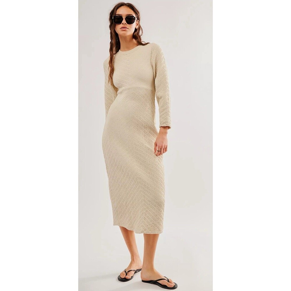 Free People Midi Sweater Dress Gabby Seamless Ivory Stretchy Preppy Small New
